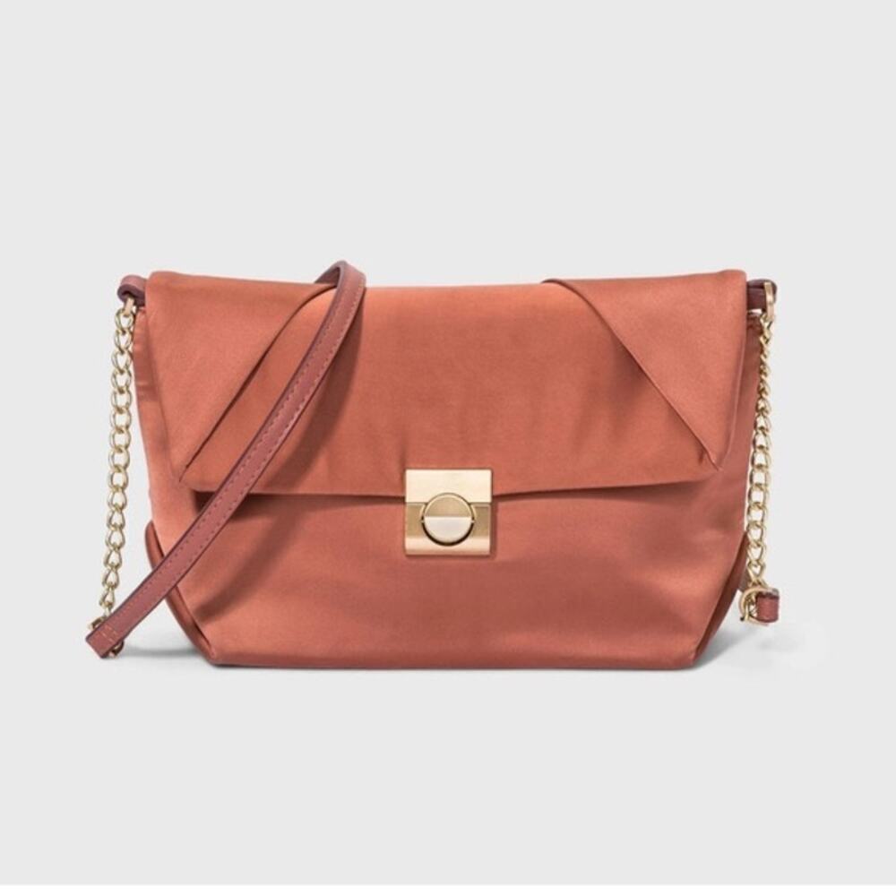 A New Day Target Satin Coral Rose Gold Chain Latch Crossbody Bag Purse NWT